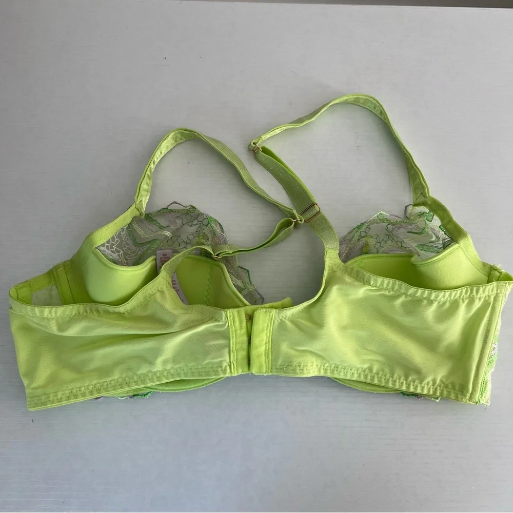Savage X Fenty Shining Star lime green Embroidered Unlined Demi Bra size 38DD - Picture 8 of 12